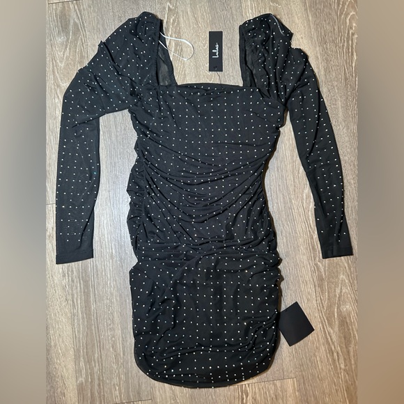 Lulu's Black Rhinestone Ruched Dress - Picture 1 of 2